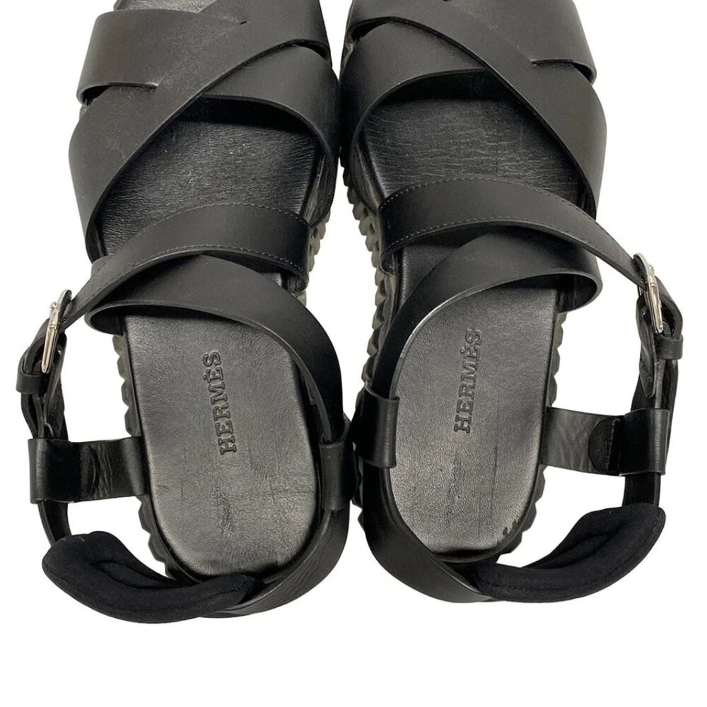 HERMES Everest - Black Leather Women's Sandals 800-073025 - Picture 8 of 14